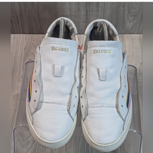SOLUDOS Sneakers Women's Size 8 White Leather Rainbow Sun Embroidery - Picture 7 of 16